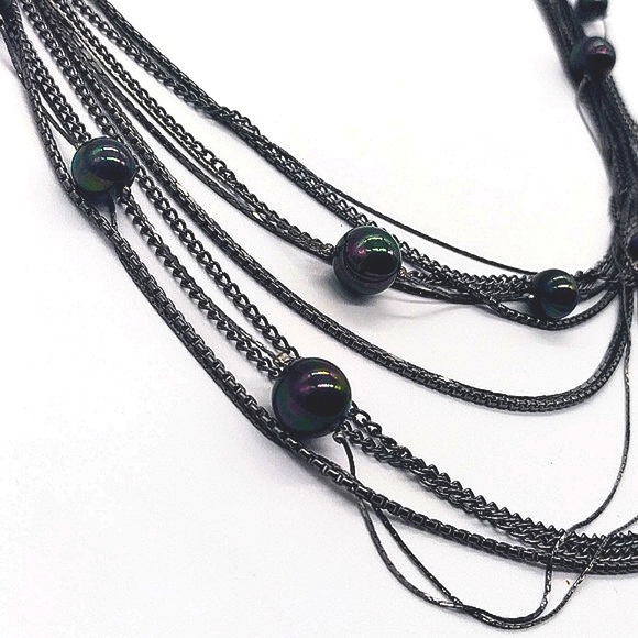 $58 CACHE 32" Layered Black Multi Strand Hematite Statement Necklace NWT - Picture 3 of 5